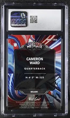 Graded Cameron Ward football card from 2023 Wild Card American Metallix collection