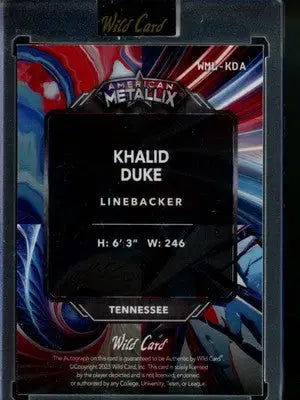 2023 Wild Card American Metallix Khalid Duke football card with autograph