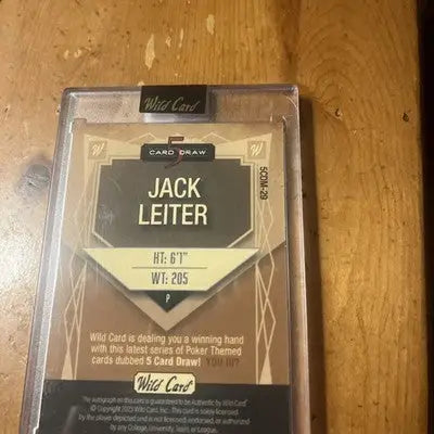 Wild Card Jack Leiter baseball card from 2023 Wild Card Jack Leiter Rc Auto Purple 1/4