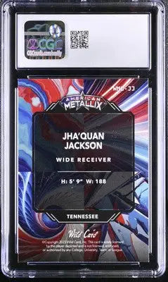 Graded Jha’Quan Jackson football card from 2023 Wild Card Blue Rainbow series CGC 10