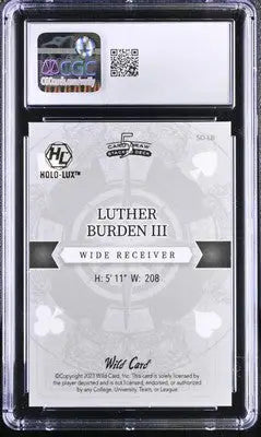 Graded Luther Burden III football card with Blue Cross Hatch design from 2023 Wild Card