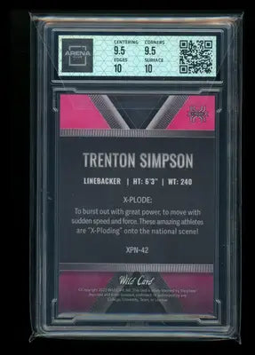 Graded Trenton Simpson football card Black Pink Trenton Wild Card National VIP X-Plode