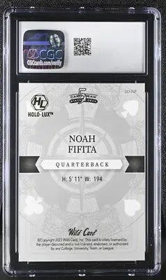 Encased Noah Fifita football card with Rainbow Sparkles design from 2023 Wild Card series