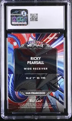 2023 Wild Card Ricky Pearsall football card with red blue sparkles CGC 10