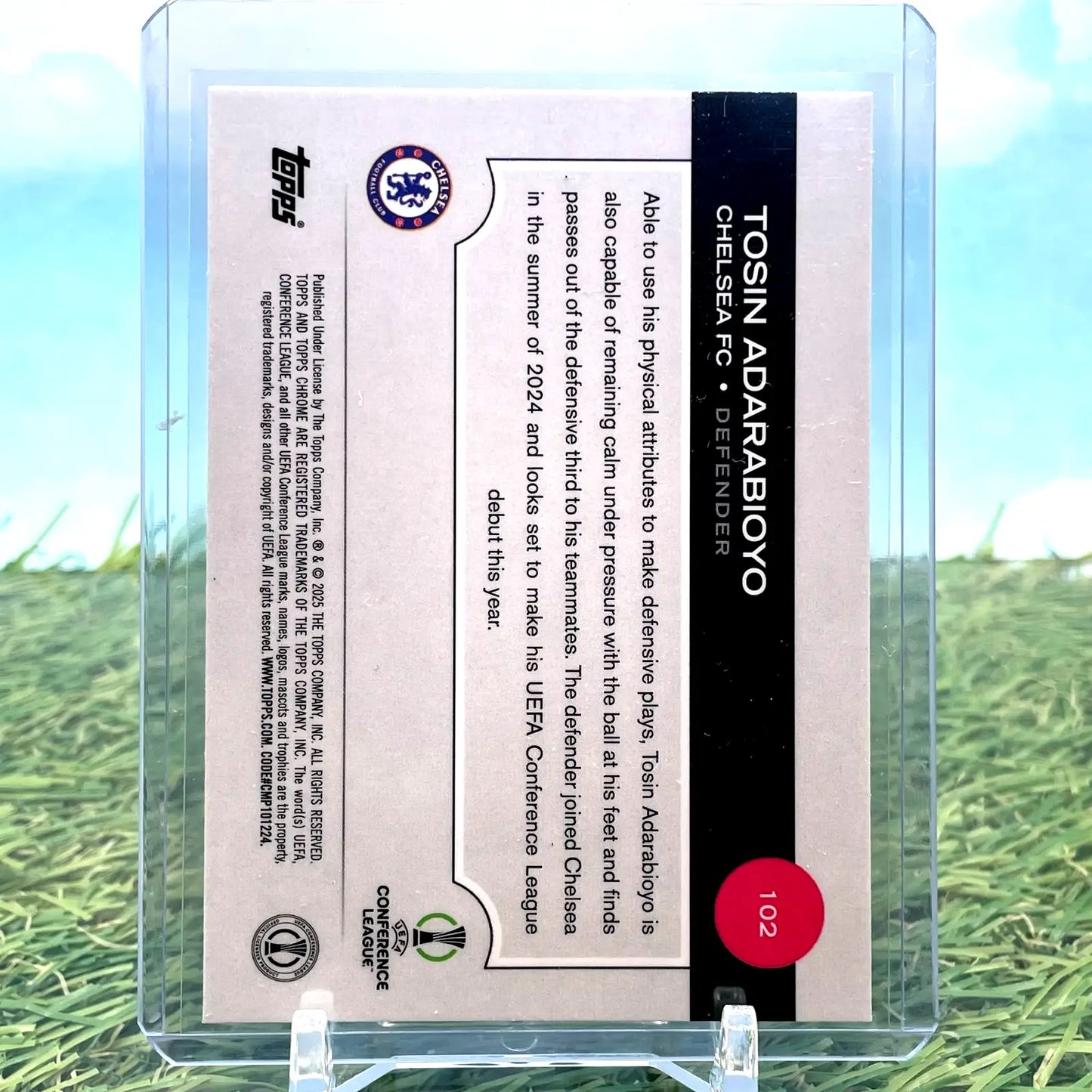 Tosin Adarabioyo Chelsea FC trading card from 2024-2025 Topps Chrome UEFA Pulsar Refractor