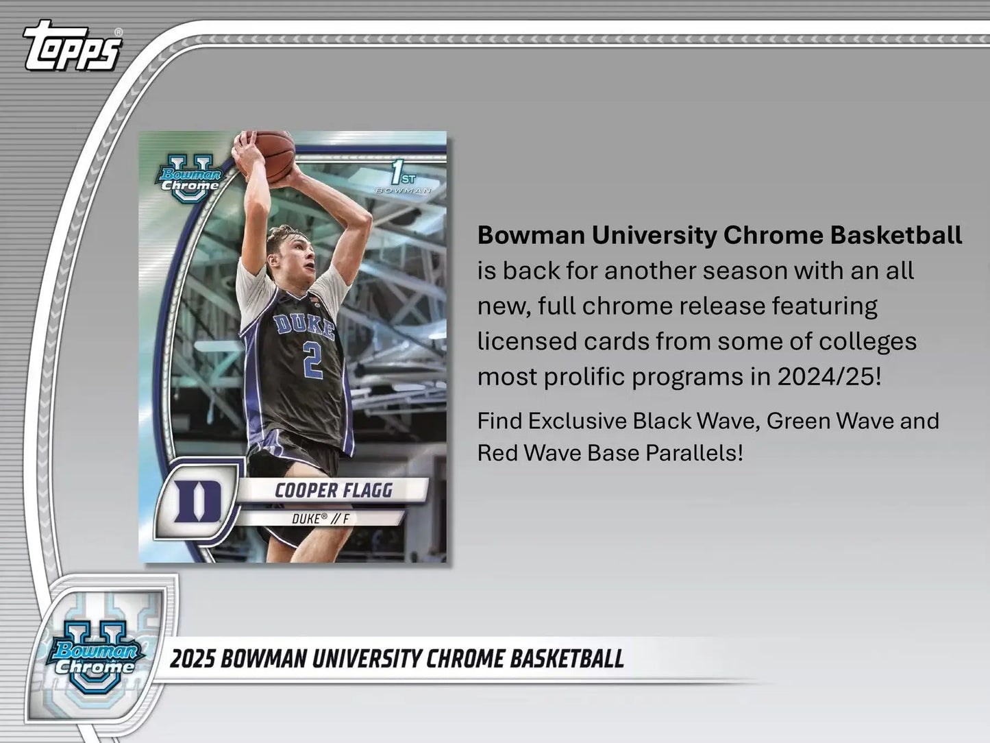 Bowman University Chrome Basketball card from 2024-25 Bowman University Chrome Basketball blaster box