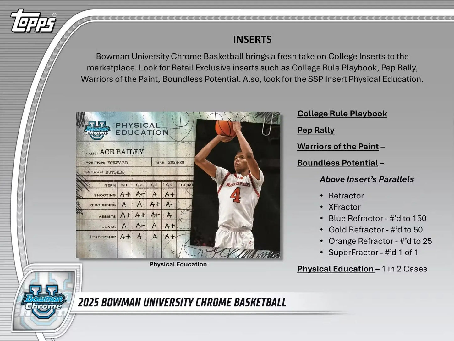 2025 Bowman University Chrome Basketball card from 2024-25 Bowman University Chrome Basketball Blaster Box