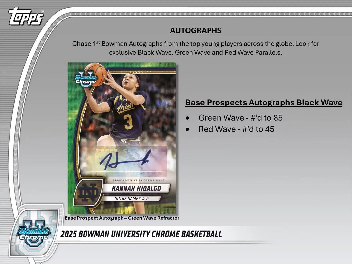 Hannah Hidalgo autographed basketball card from Bowman University Chrome basketball set