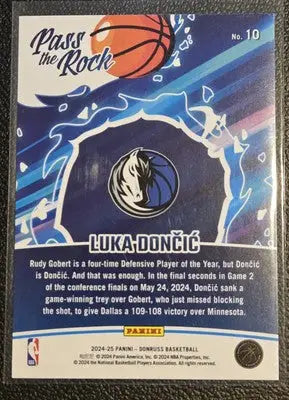Basketball trading card of Luka Doncic from 2024-25 Donruss Pass the Rock series