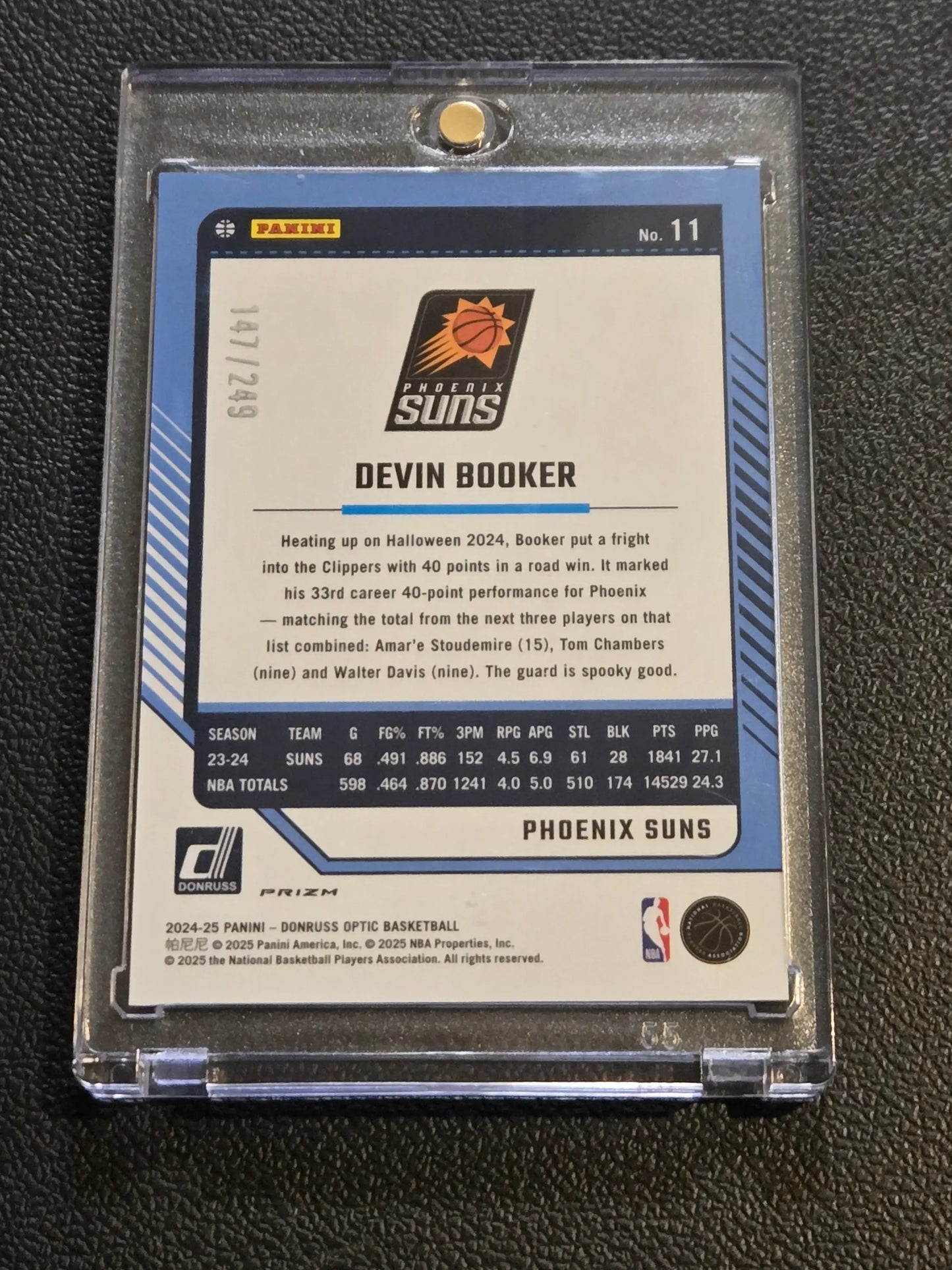 Devin Booker Phoenix Suns basketball trading card from 2024-25 Donruss Optic Booker Premium Box