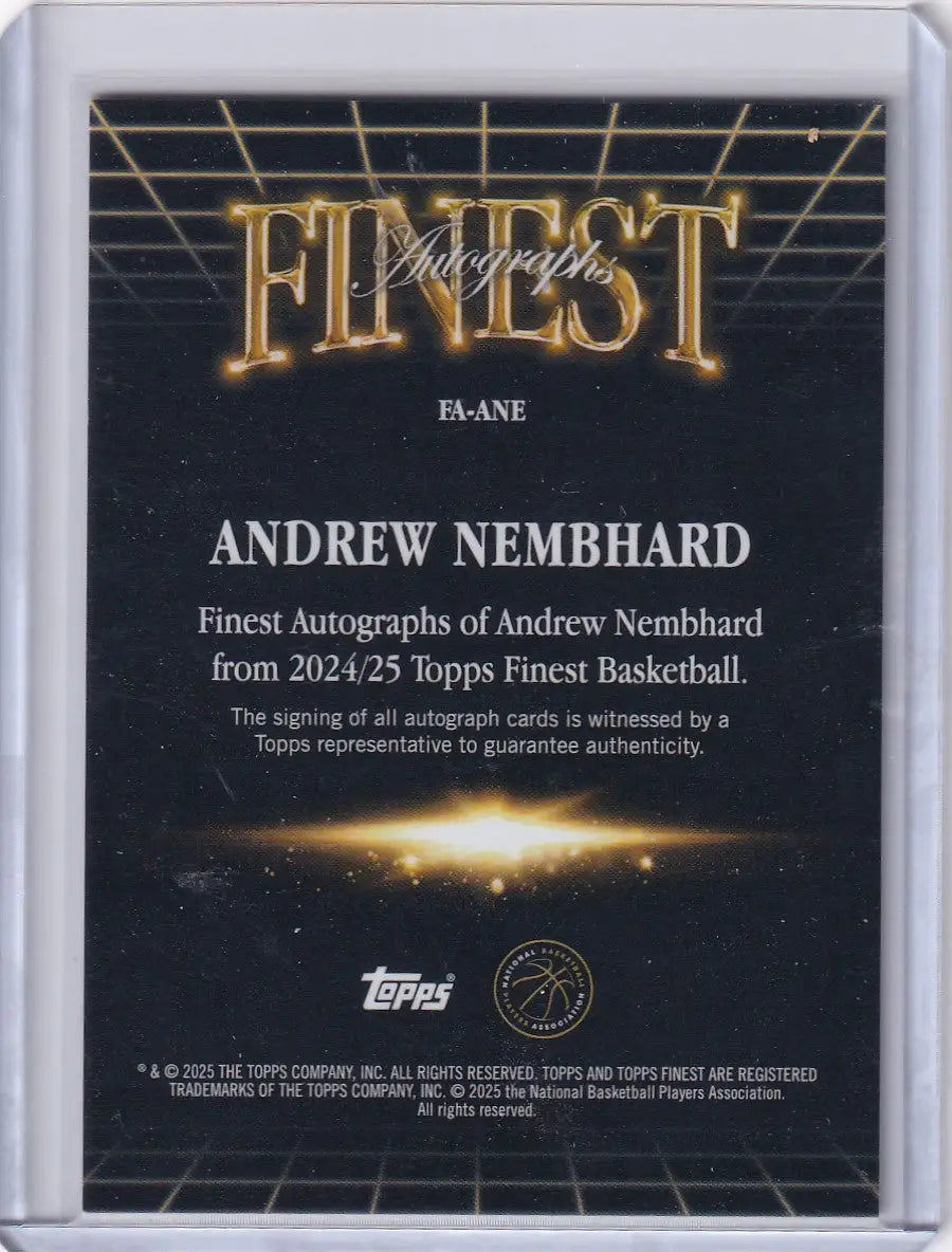 Autograph trading card of Andrew Nembhard from 2024/25 Topps Finest Basketball Auto