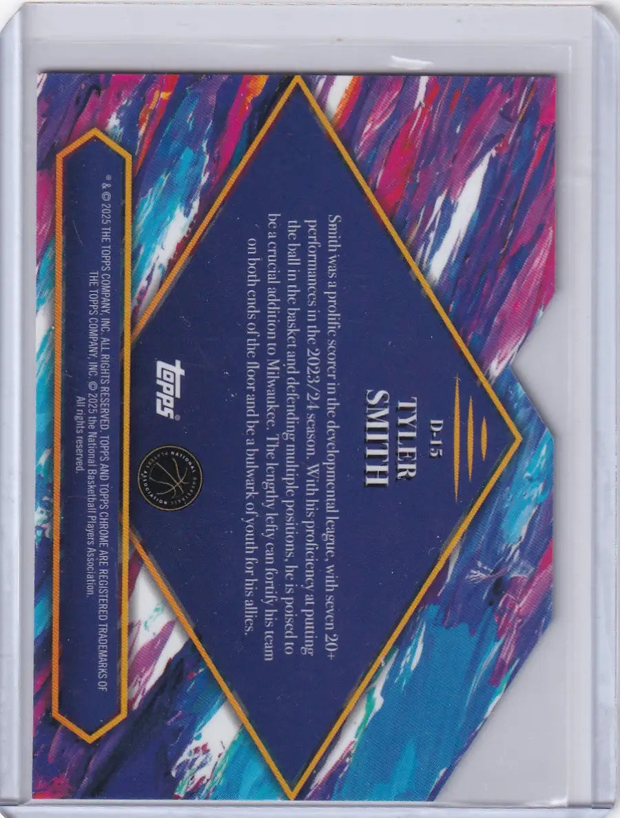 Back of 2024-25 Finest Basketball Debut Tyler Smith Milwaukee Bucks trading card