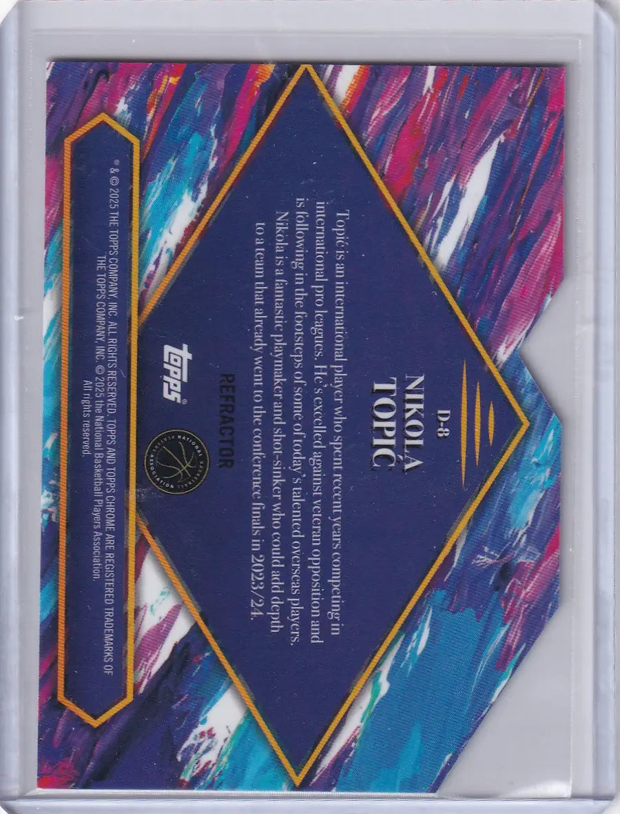 Collectible Nikola Topić basketball card from 2024-25 Finest Basketball Debut Refractor