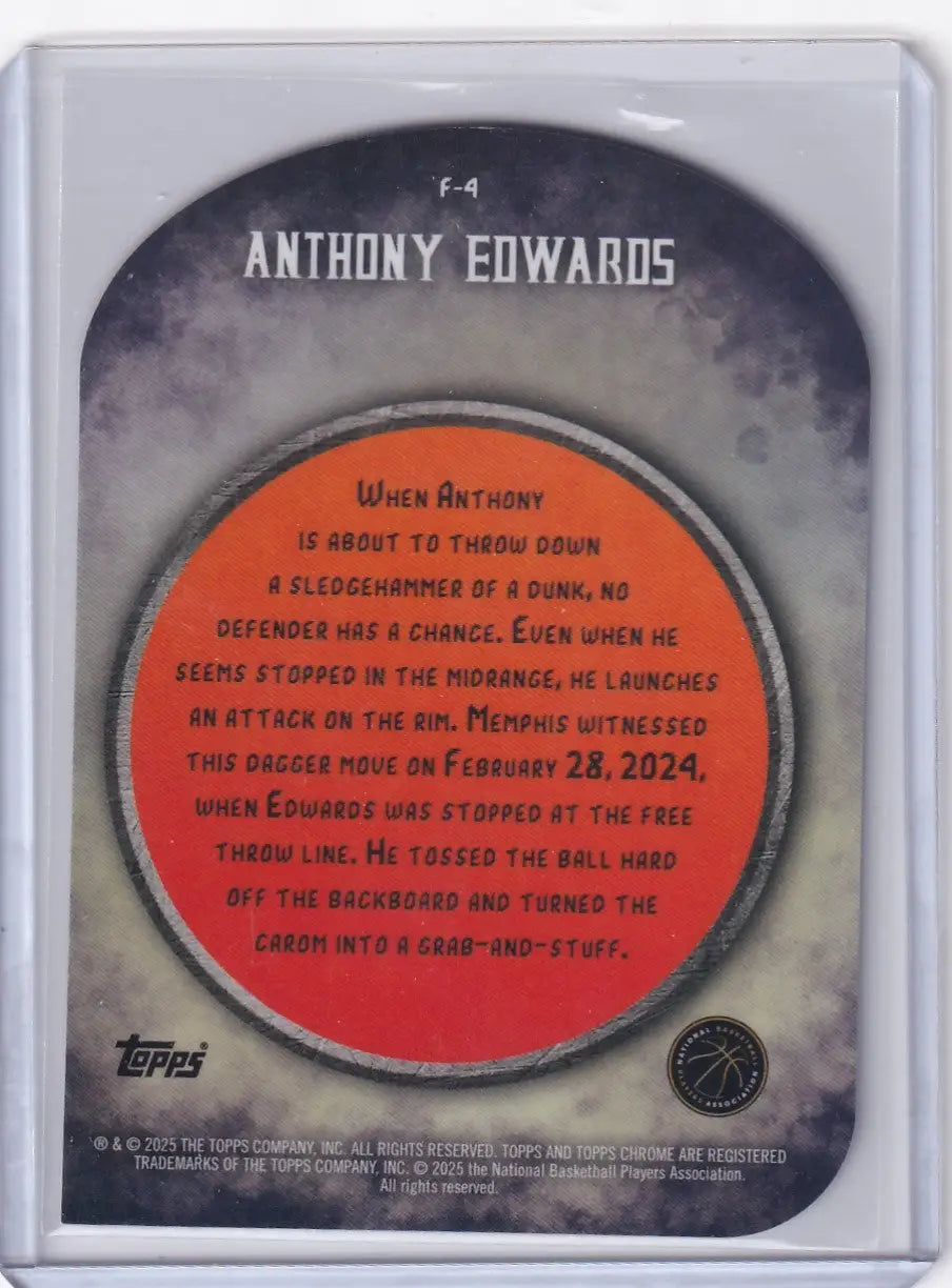 Collectible 2024-25 Finest Basketball Finishers card of Anthony Edwards Timberwolves