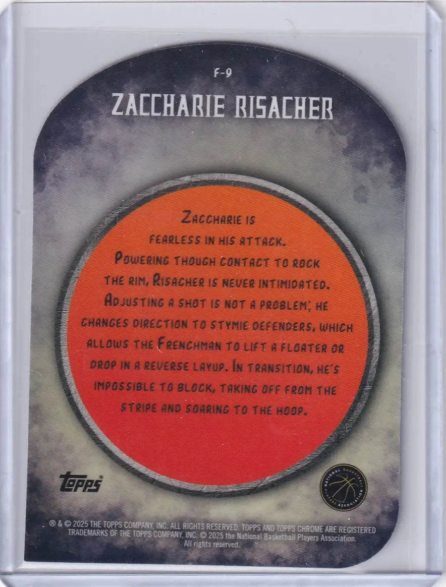 Back of 2024-25 Finest Basketball Finishers Zaccharie Risacher trading card