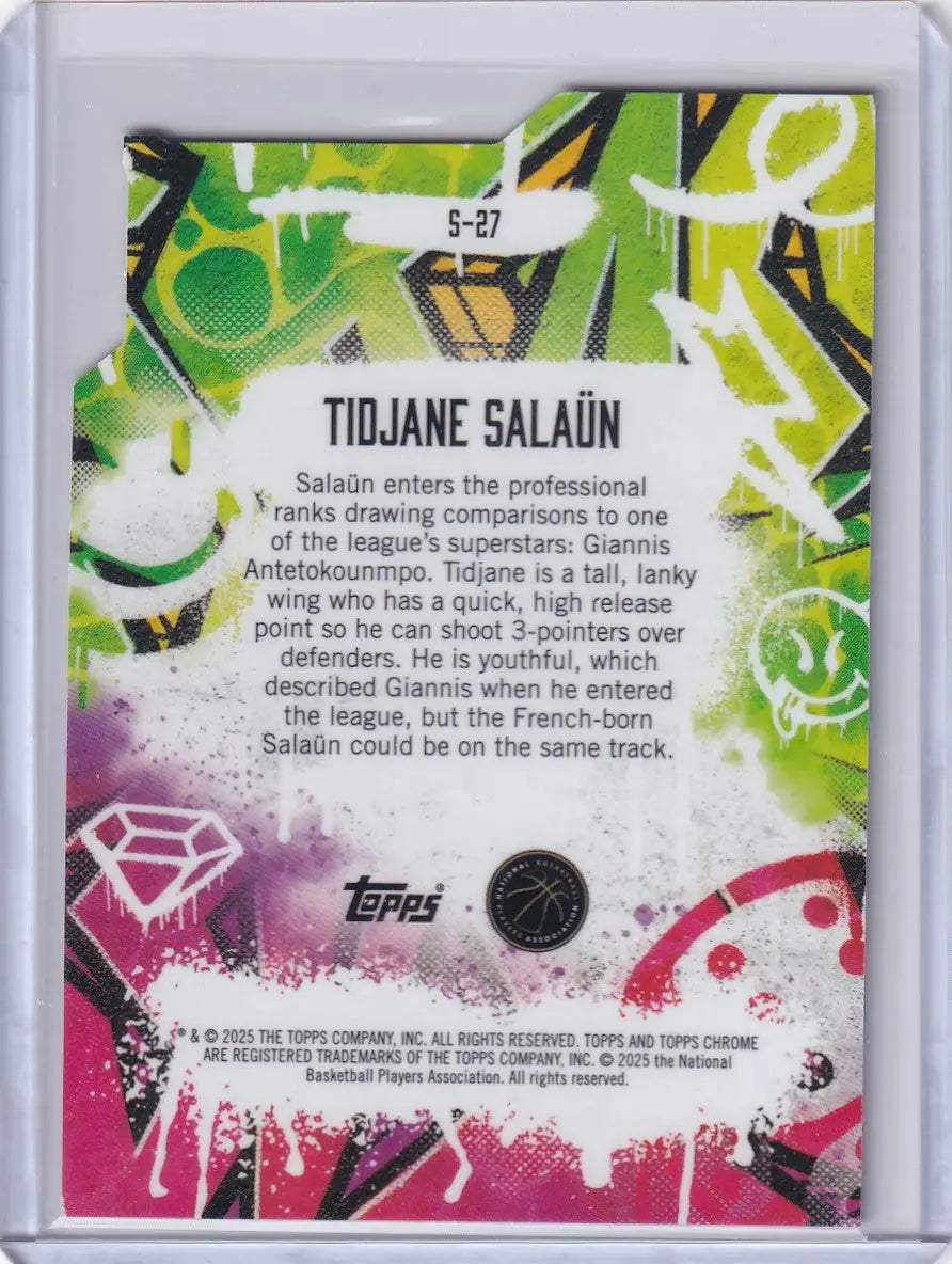 Collectible finest basketball showstoppers trading card featuring vibrant graffiti design of Tidjane Salaün