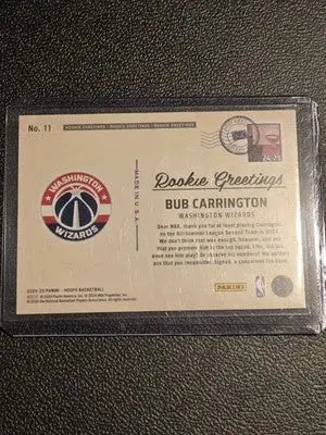 Bub Carrington rookie card from 2024-25 Hoops series featuring Bub Carrington rookie card