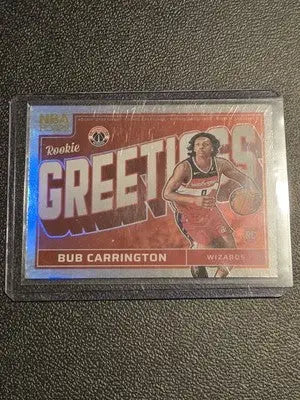 Bub Carrington rookie card from 2024-25 Hoops series featuring Carrington rookie collectible