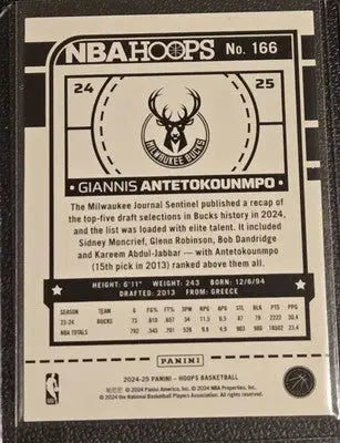 Basketball card of Giannis Antetokounmpo Milwaukee Bucks in 2024-25 Hoops Purple set