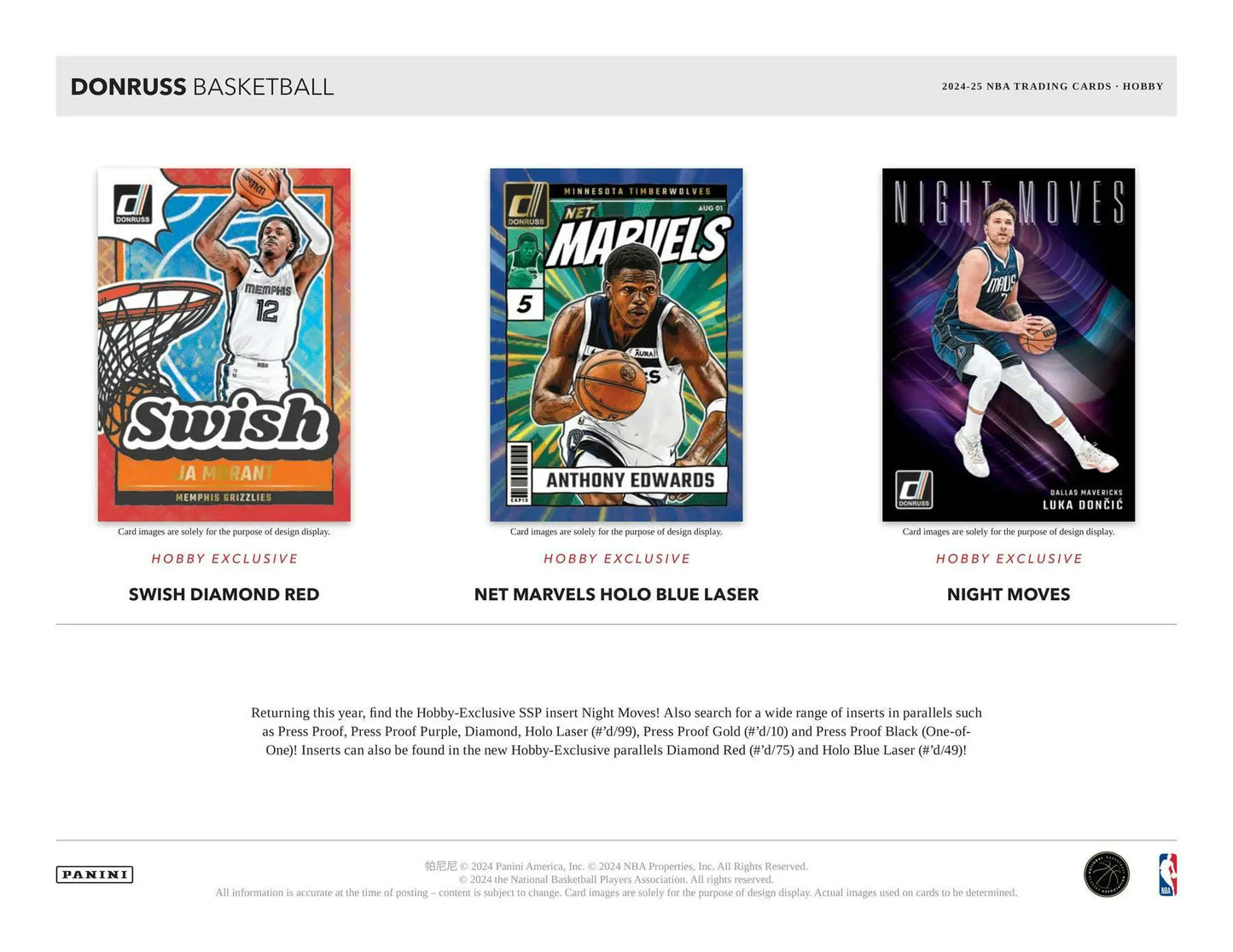 Three basketball trading cards from 2024-25 Panini Donruss featuring rated rookies
