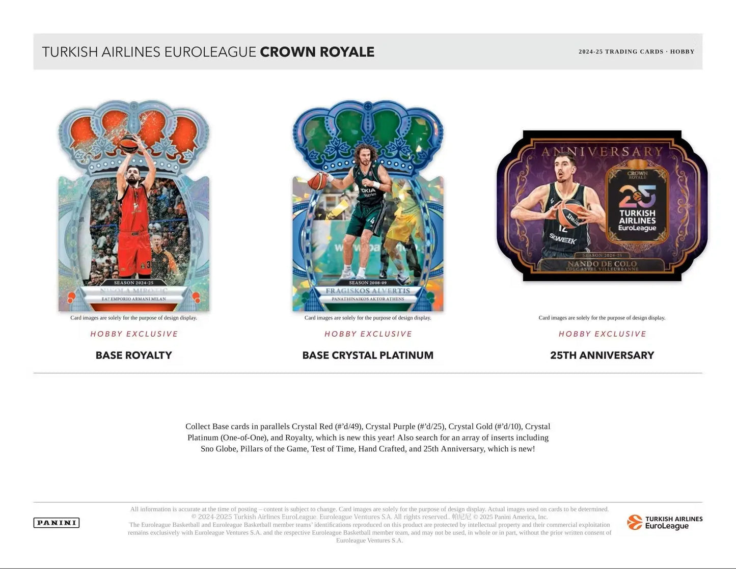Basketball trading cards from 2024/25 Panini EuroLeague Crown Royale hobby box