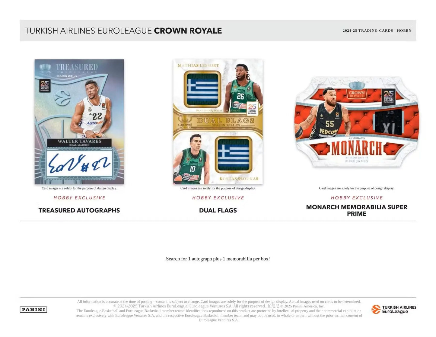 Basketball trading cards from Euroleague Crown Royale in the 2024/25 Panini Hobby Box