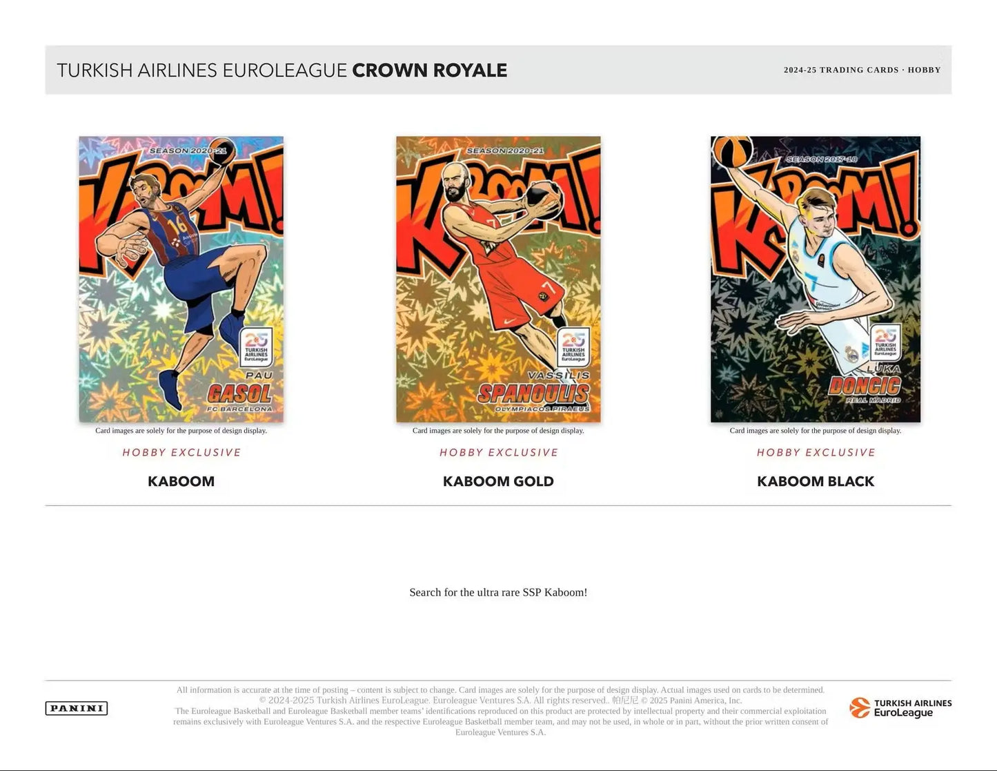 Basketball trading cards from the 2024/25 Panini EuroLeague Crown Royale collection
