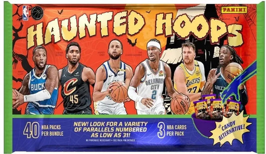 Halloween-themed NBA trading card bundle featuring Panini Haunted Hoops basketball cards