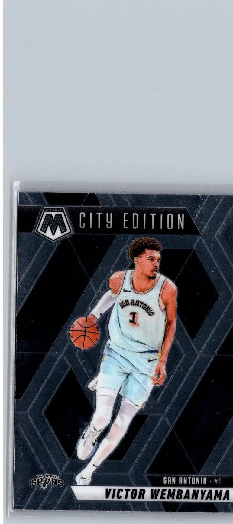 Basketball trading card of Victor Wembanyama in San Antonio Spurs City Edition for Panini Mosaic