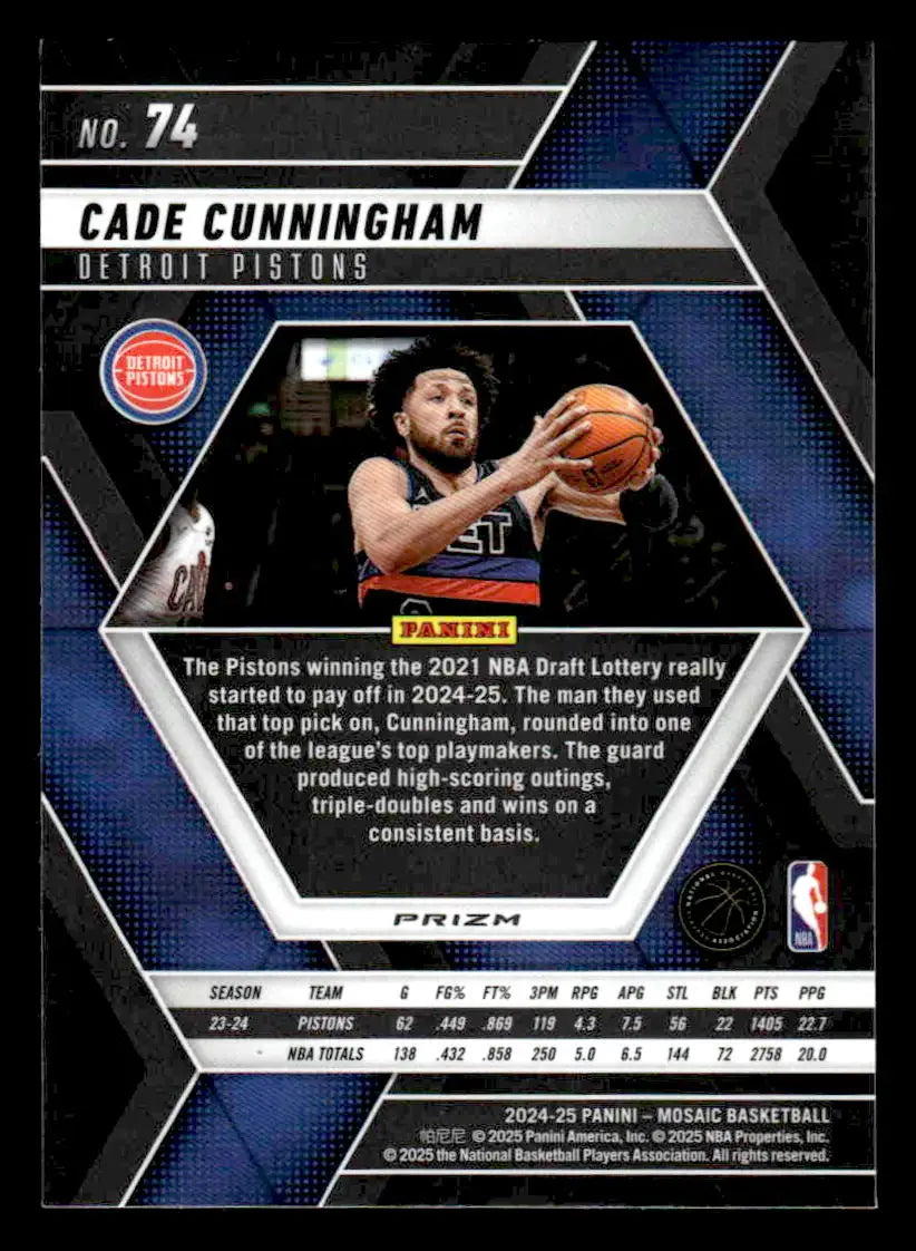 Cade Cunningham basketball card from Panini Mosaic featuring Detroit Pistons player