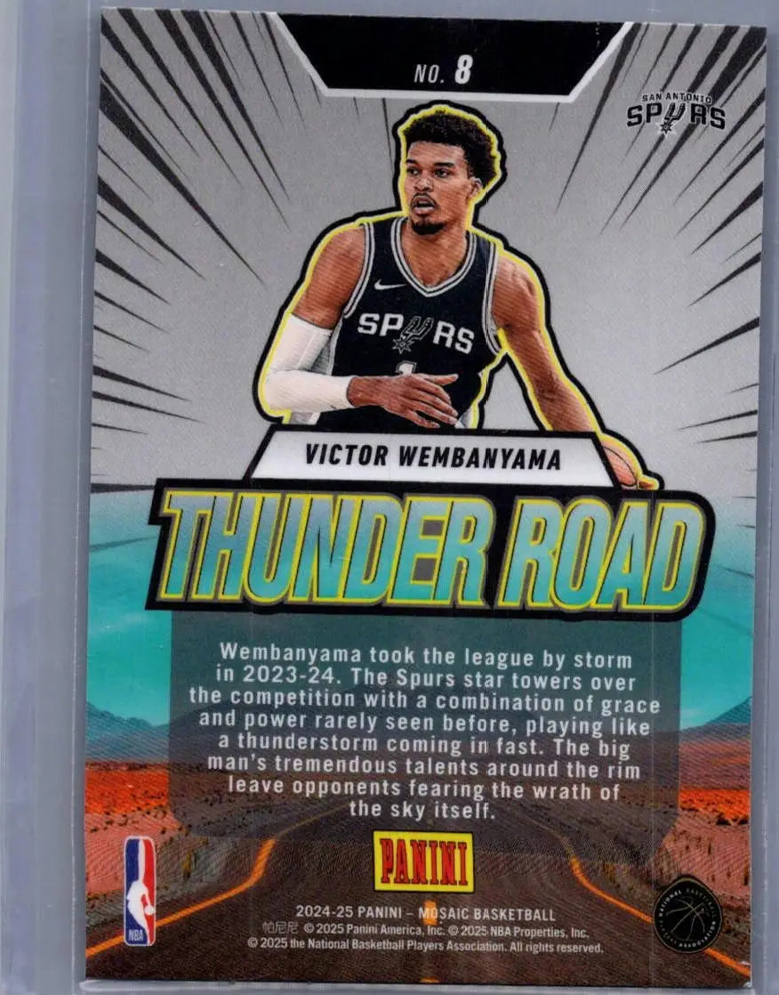 Victor Wembanyama Thunder Road NBA trading card from 2024-25 Panini Mosaic series