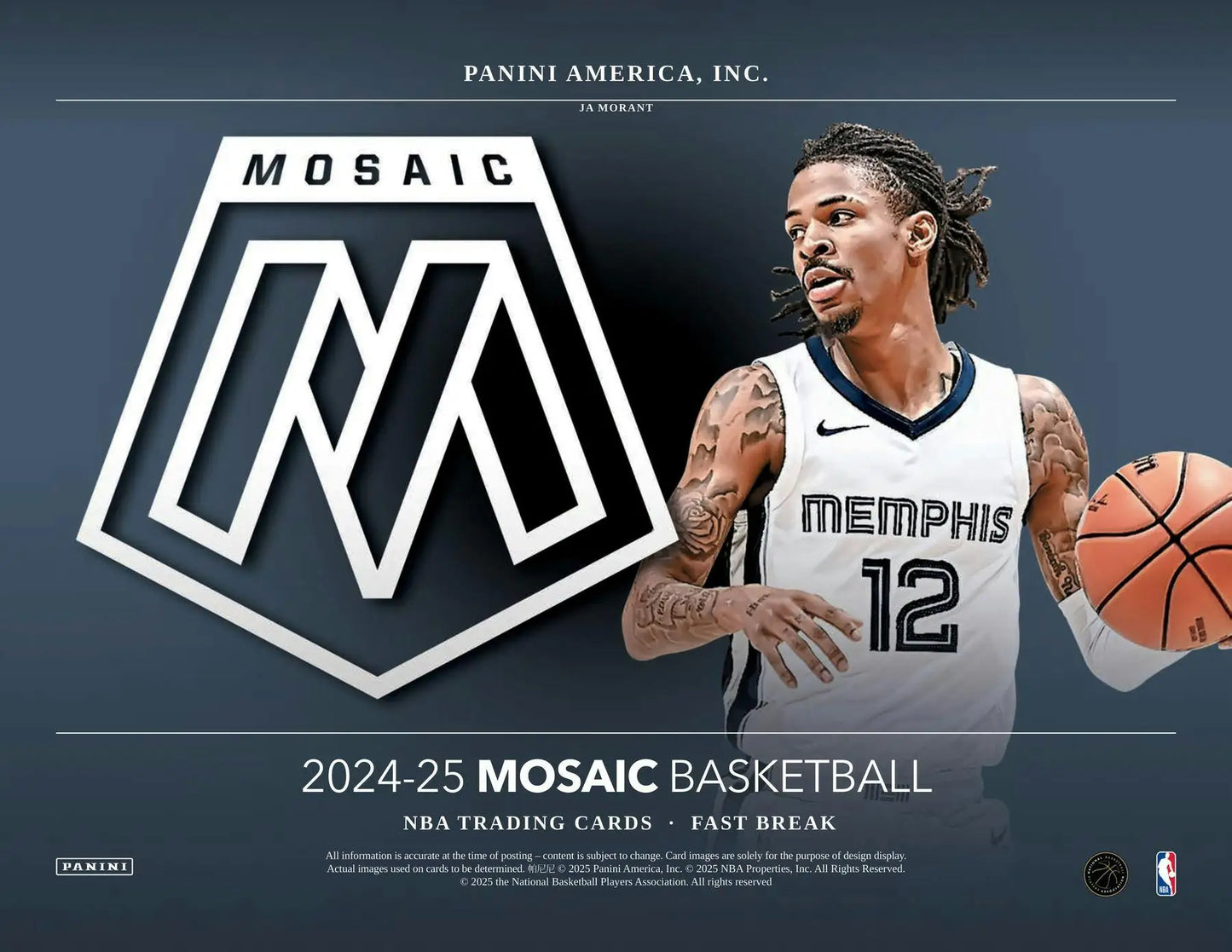 Promotional image for 2024-25 Panini Mosaic Fast Break NBA trading cards featuring Ja Morant