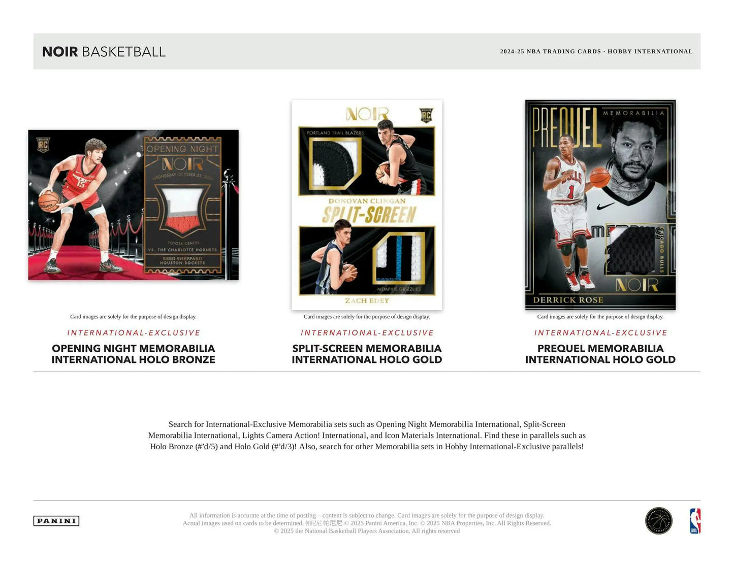 Promotional material for Panini Noir Basketball trading cards with exclusive memorabilia cards