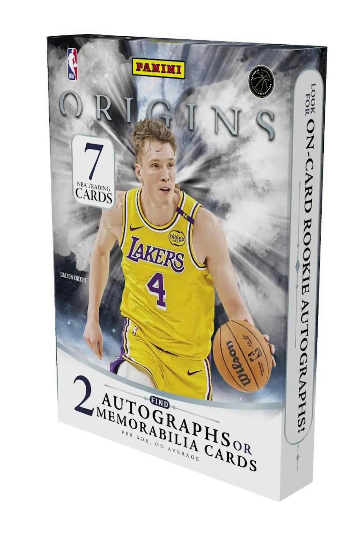 Box of 2024-25 Panini Origins NBA trading cards featuring rookie auto booklet and tiger eyes SSP