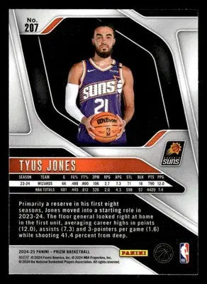 Tyus Jones basketball card from 2024-25 Panini Prizm featuring Phoenix Suns card