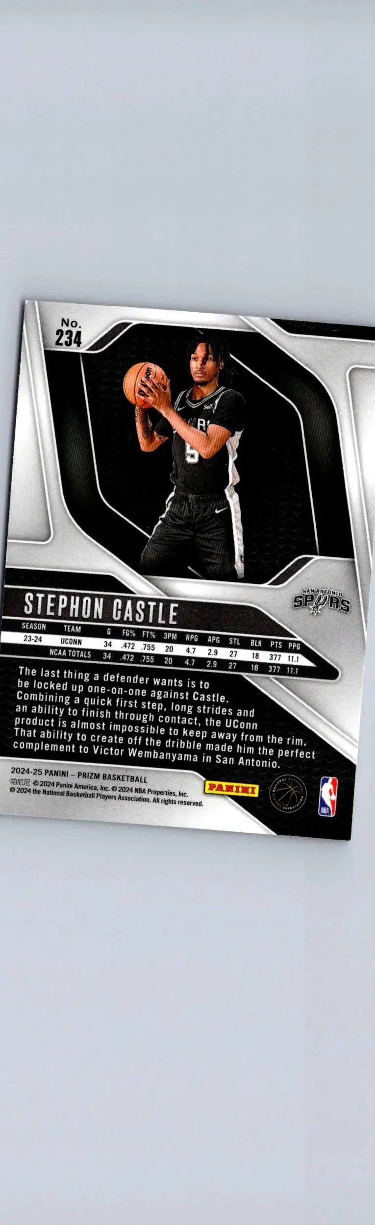 Basketball trading card of Stephon Castle from Panini Prizm 2024-25 series