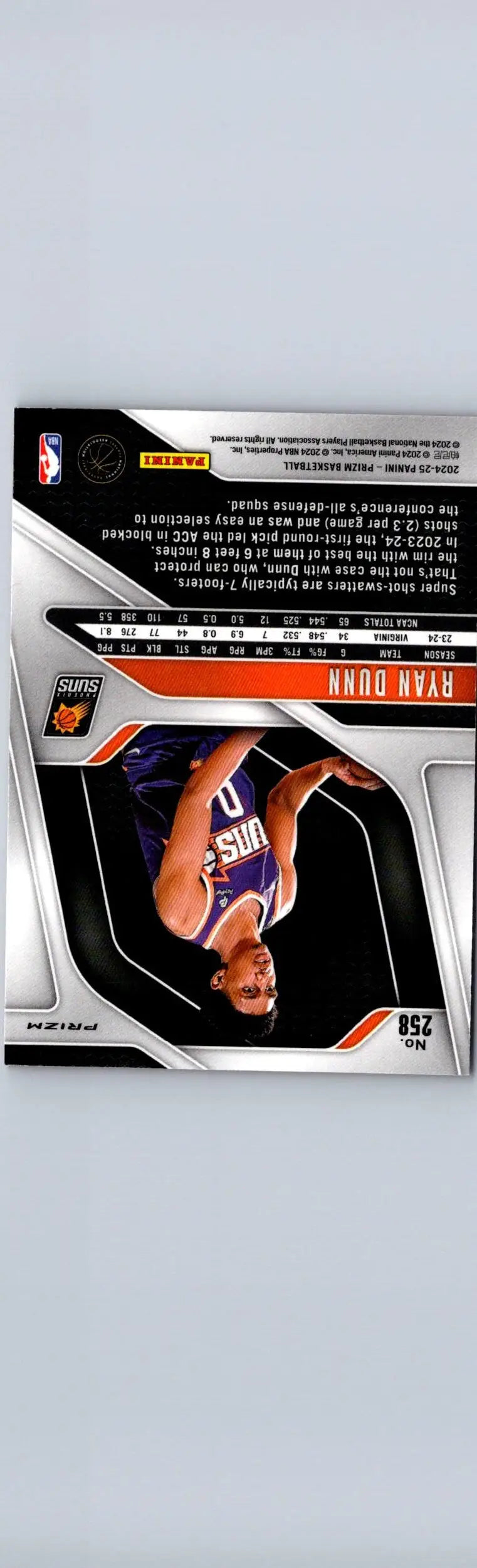 Ryan Dunn basketball card from 2024-25 Panini Prizm featuring Ryan Dunn Prizms Red Ice