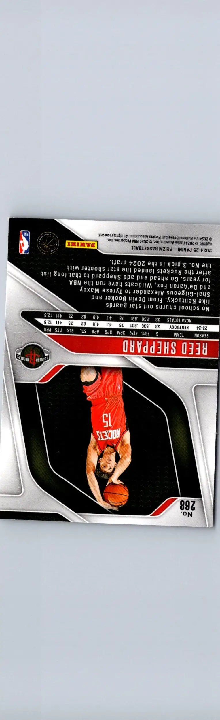 Basketball trading card featuring Reed Sheppard in a red jersey from Panini Prizm 2024-25