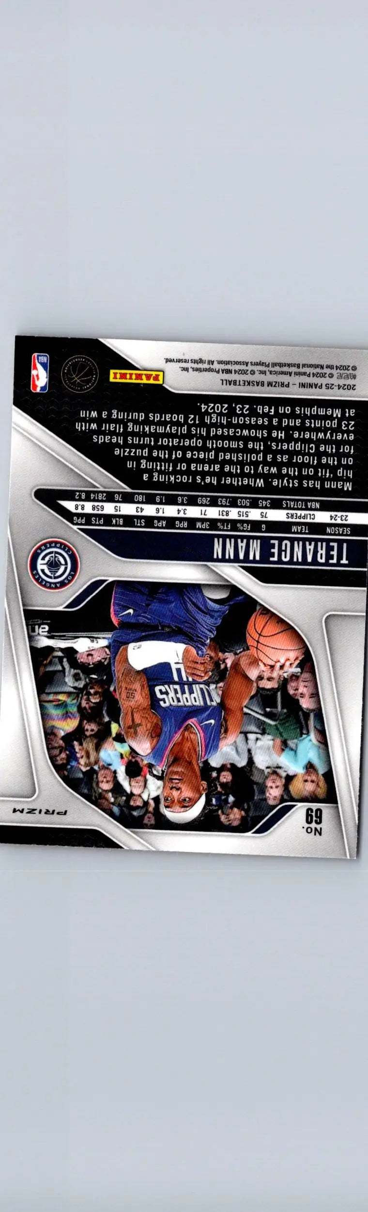 Basketball trading card of Terance Mann from 2024-25 Panini Prizm Mann Prizms Red Ice