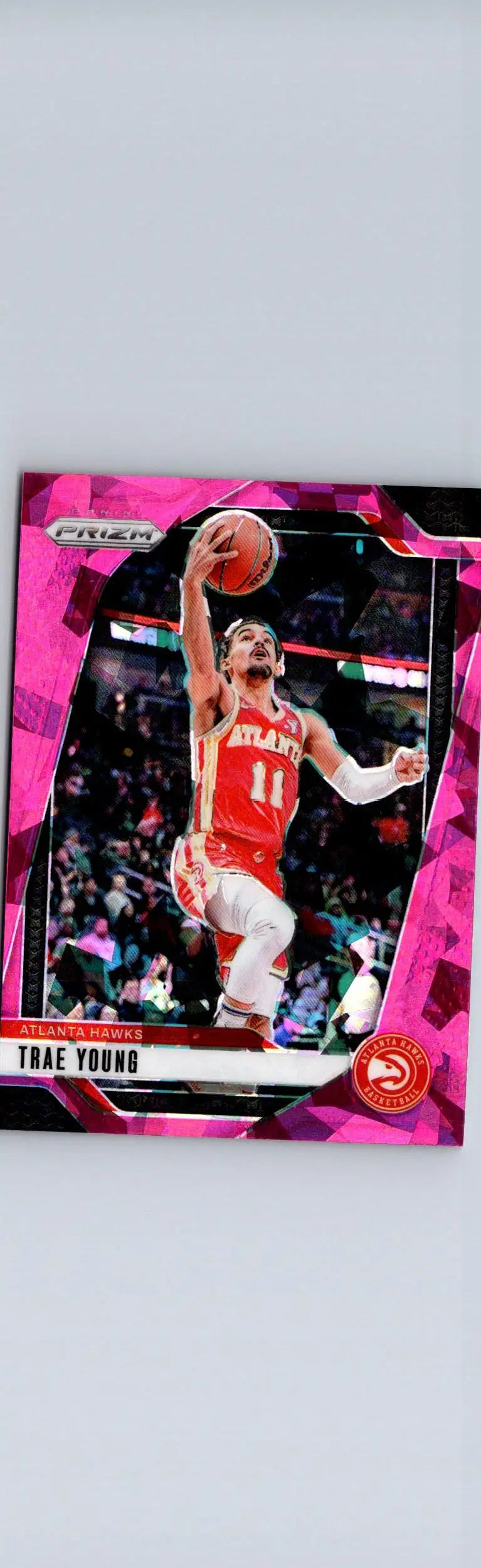 Trae Young basketball card from 2024-25 Panini Prizm with Trae Young Prizms Pink Ice