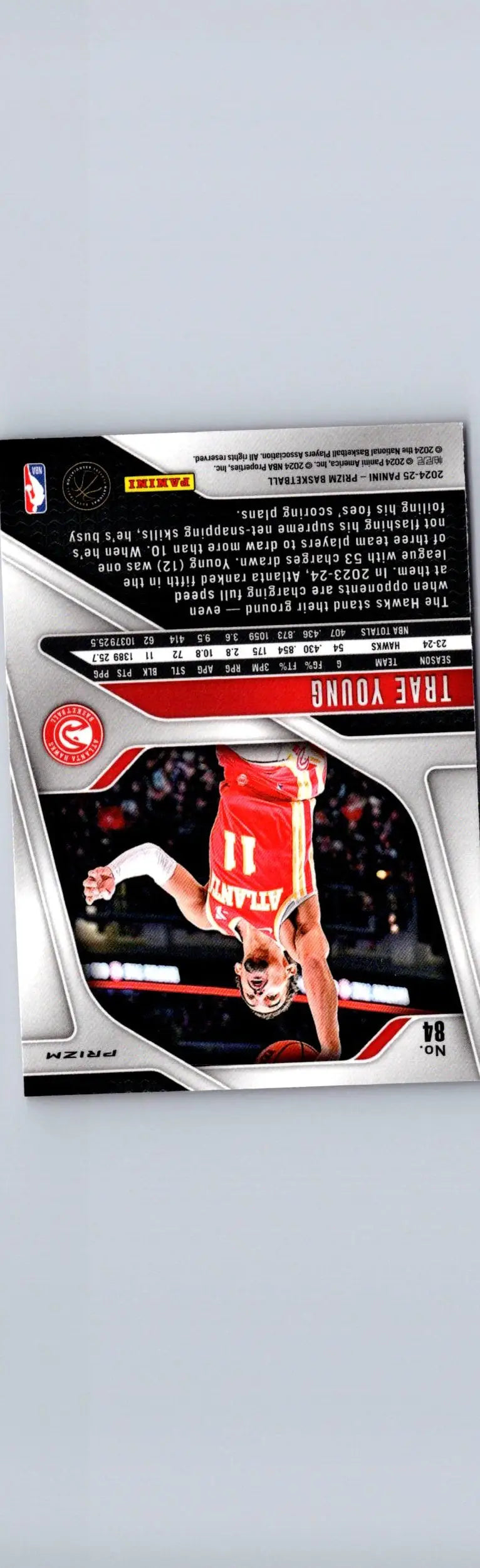 Trae Young basketball card from 2024-25 Panini Prizm featuring Trae Young Prizms Pink Ice