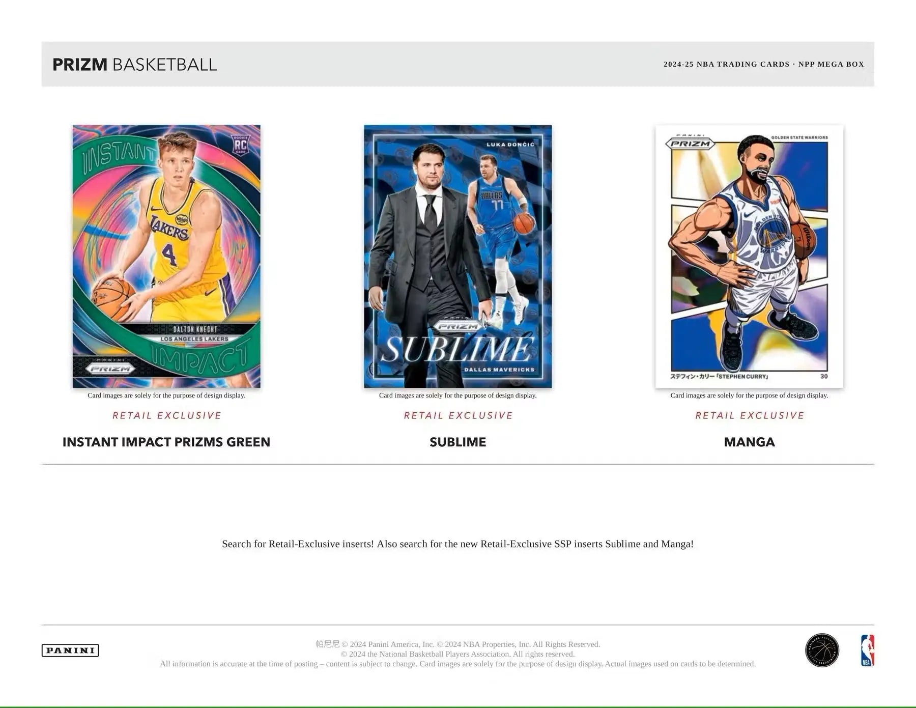 Retail NBA trading card ad showcasing 2024/25 Panini Prizm Basketball Pink Ice Prizms