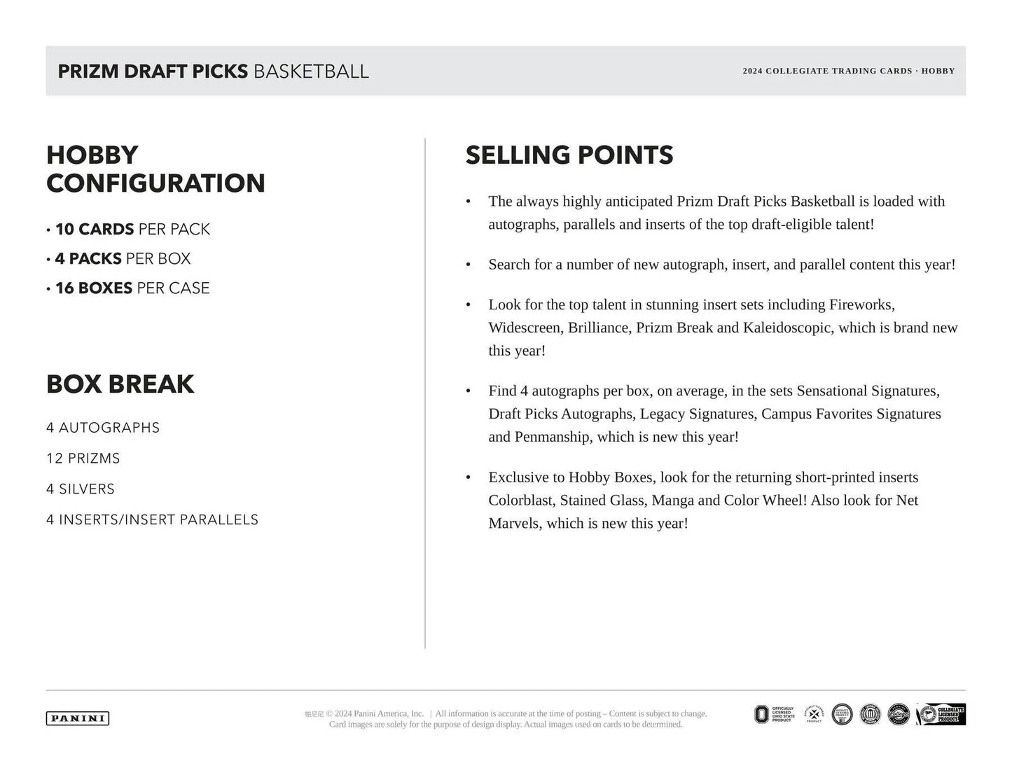 2024-25 Panini Prizm Draft Basketball Hobby Box with four autographs and Prizm Draft highlights