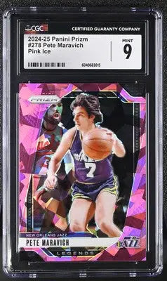 Graded Panini Prizm Pete Maravich Pink Ice basketball card CGC 9