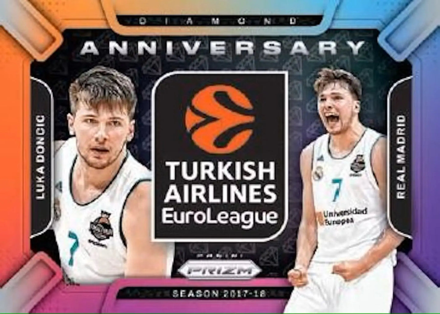 Luka Dončić basketball card from Panini Prizm Turkish Airlines EuroLeague box