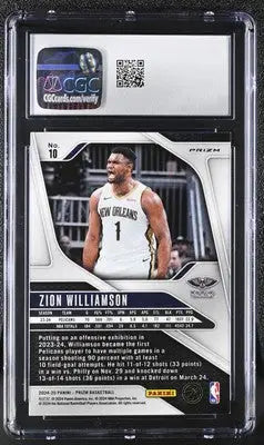 Graded Silver Zion Williamson Basketball Card from 2024-25 Panini Prizm Zion Williamson series