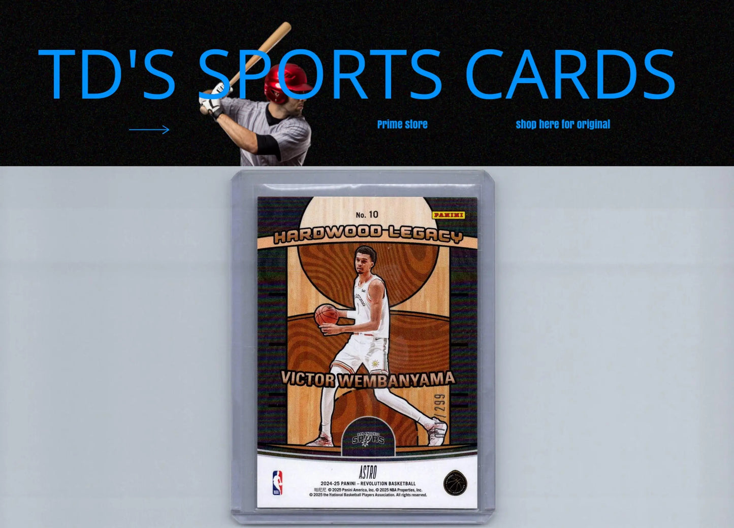 Basketball card of Victor Wembanyama Hardwood Legacy Red Astro #/299 from 2024-25 Panini Revolution