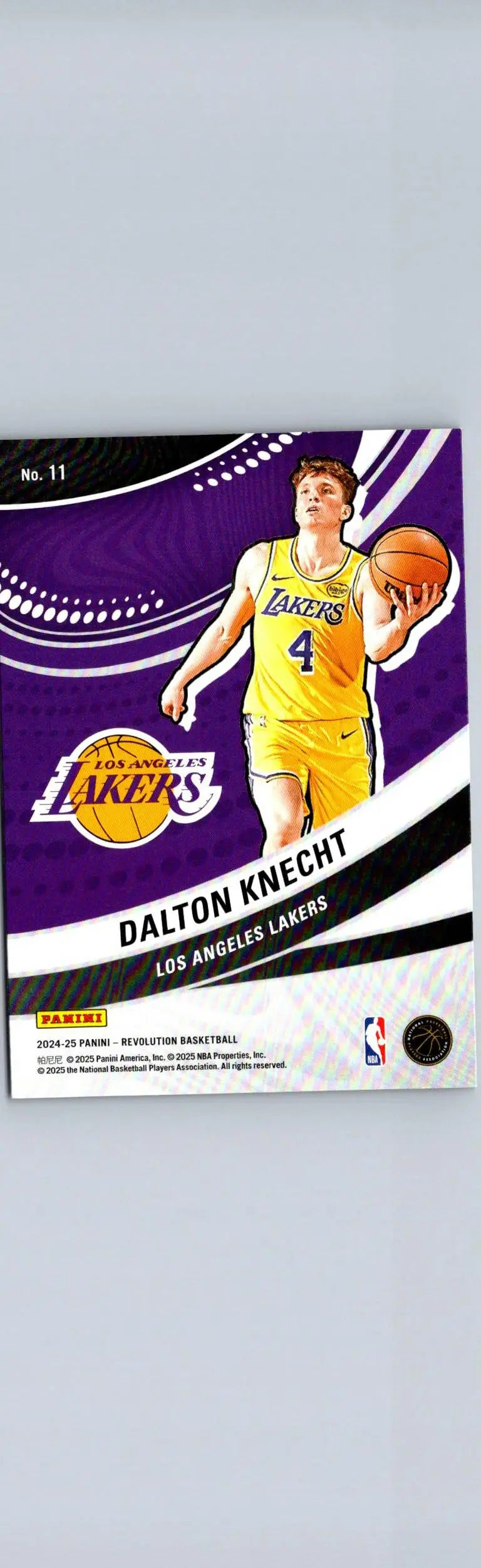 Basketball trading card of Dalton Knecht in Lakers uniform from Panini Revolution Dalton Knecht Vortex series