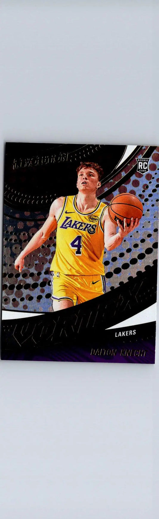Basketball trading card featuring Dalton Knecht in yellow Lakers jersey from Panini Revolution