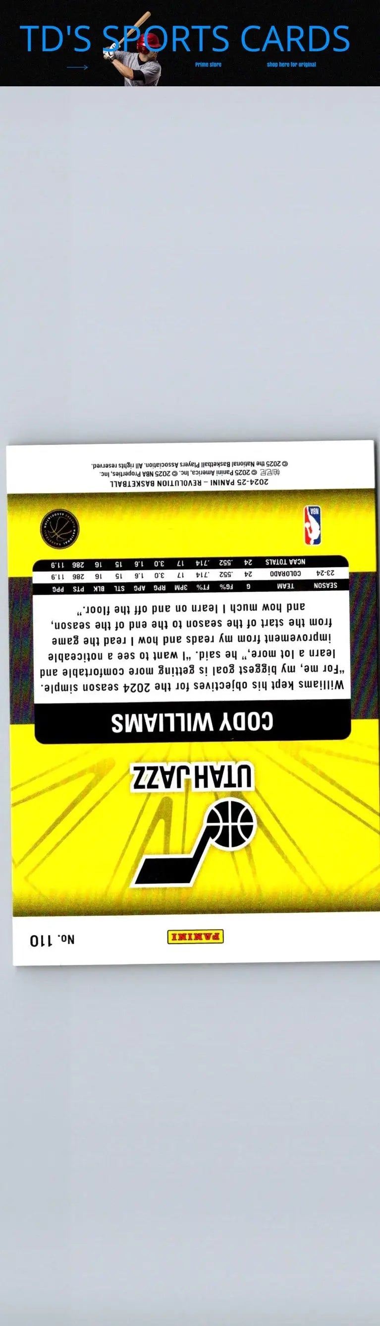 Cody Williams Utah Jazz basketball card from 2024-25 Panini Revolution Williams Galactic series